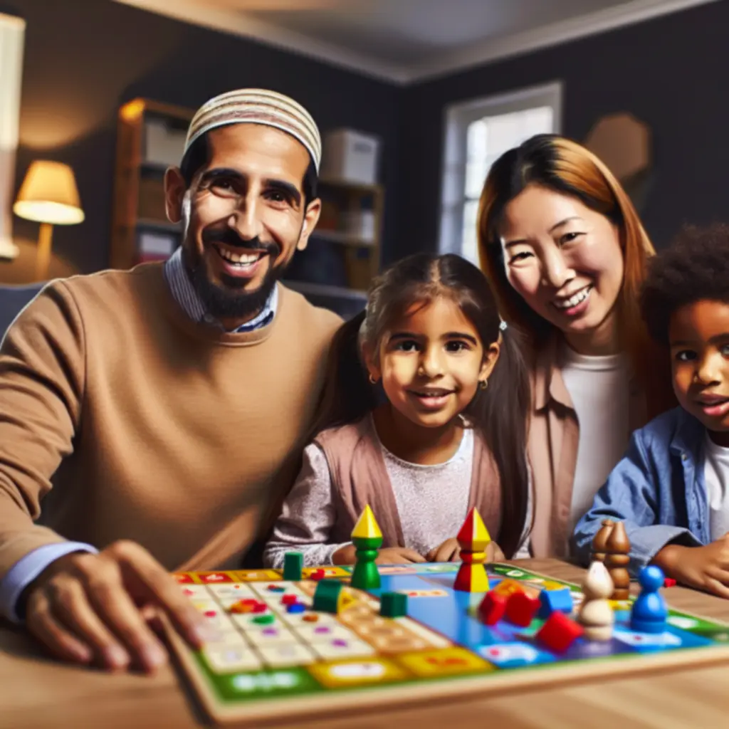 Rodzina grająca wspólnie w gry planszowe przy stole