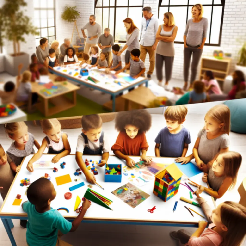 Dzieci uczące się poprzez zabawę przy kolorowych materiałach edukacyjnych