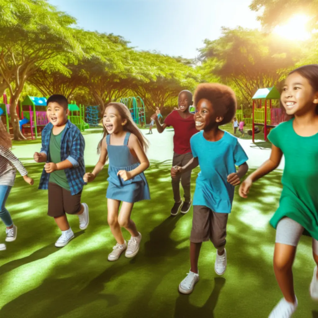 Dzieci biegające i bawiące się w parku
