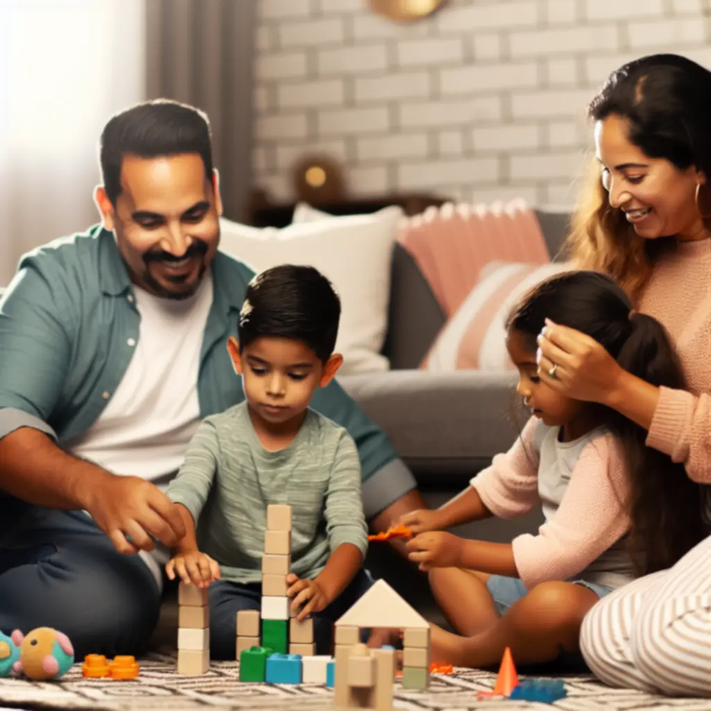 Rodzice bawią się z dziećmi w bezpieczne gry i zabawy