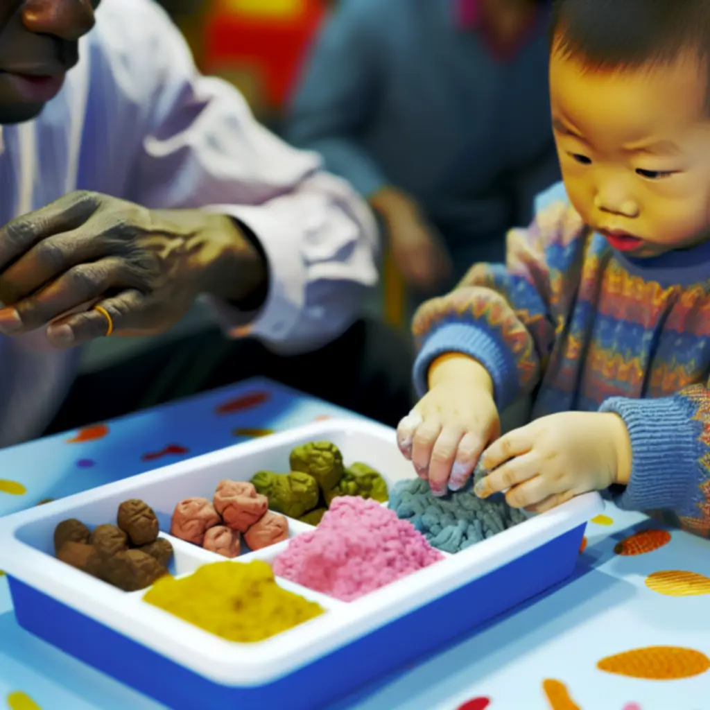 Małe dziecko bawiące się bezpieczną masą sensoryczną