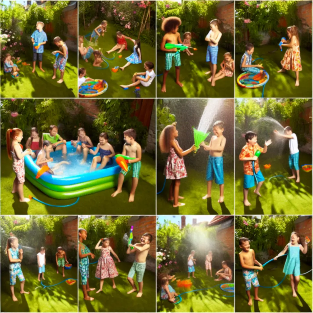 Dzieci bawiące się latem wodą w ogrodzie